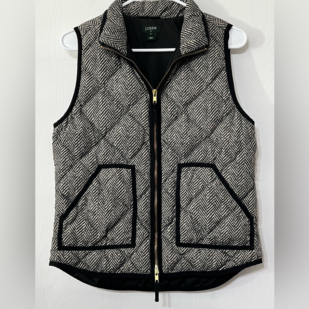 J. Crew Chevron Herringbone Quilted Puffer Vest Black